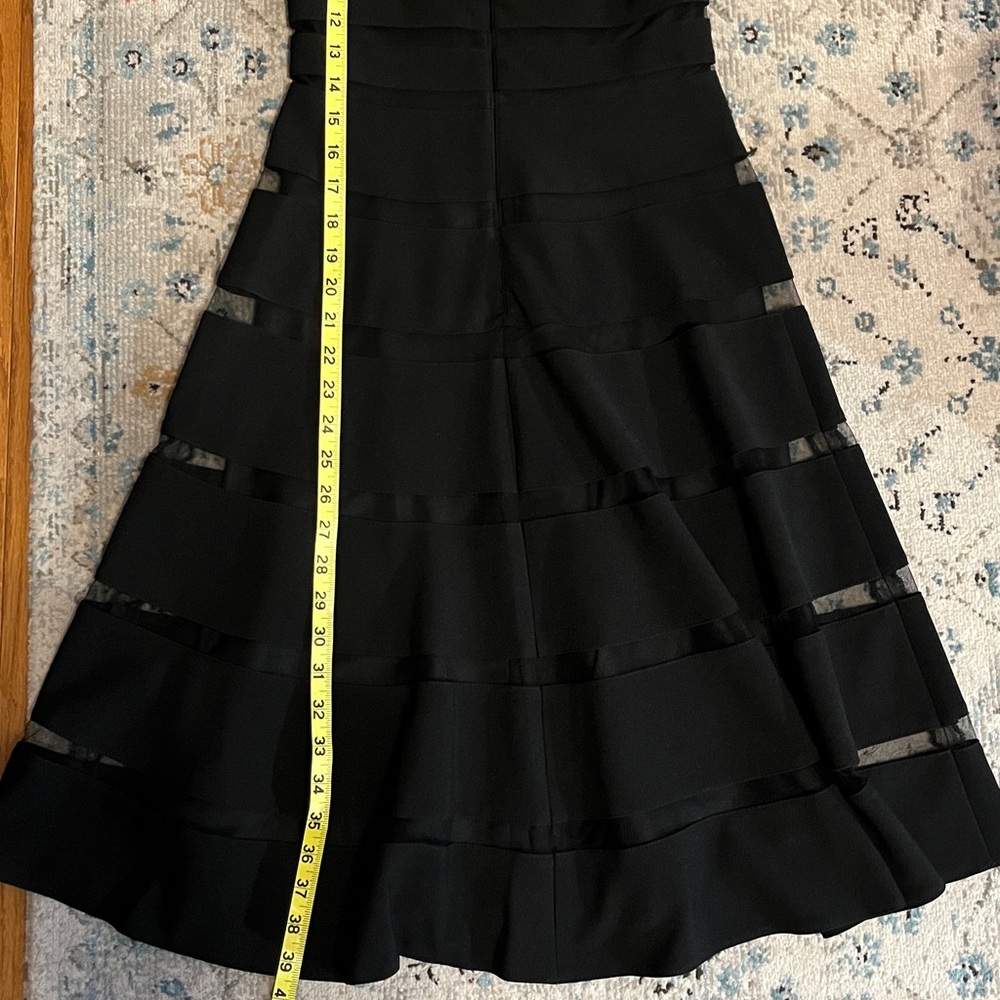 WHBM Black V-Neck Shadow Stripe Mesh Party Dress 00 - Picture 14 of 16
